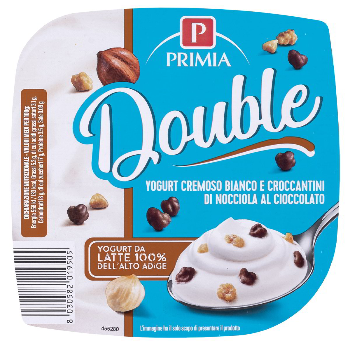 YOGURT DOUBLE BIANCO E CROCCANTINI DI NOCCIOLA AL CIOCCOLATO PRIMIA -  DupliClick